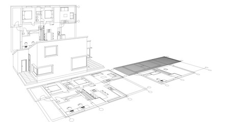 house architecture plan 3d illustration	
