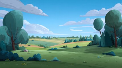Sunny park 2d background for kids cartoon meadow scene vibrant environment