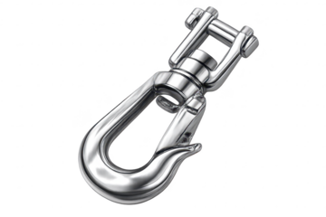 Shiny chrome shackle on transparent background, industrial equipment.