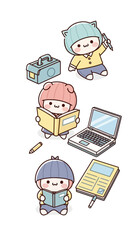 Children playing with books and technology at home sweetly