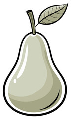 Cartoon-style pear with a green stem and leaf, vector illustration.