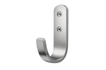 Metal J Hook for hanging; transparent background storage solution item.