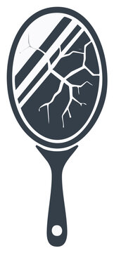 Broken hand mirror with shattered glass surface vector illustration