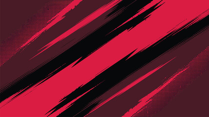 Energetic deep red and black textured lines streak diagonally across a gritty dark crimson surface