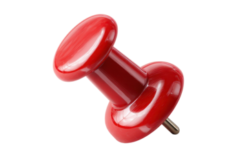 Red pushpin placed on a white background showing its round shape and shiny surface