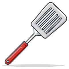 Slotted Spatula Kitchen Utensil with Red Handle, Cooking Tool, Equipment Isolated Illustration