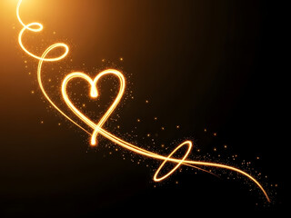 A magical heart shape created by a glowing golden light trail and sparkling particles