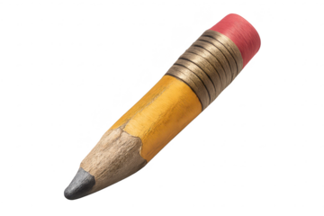 A yellow pencil with pink eraser on transparent background graphic