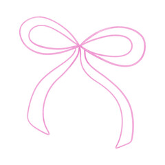 Watercolor pink bow, ribbon silk, illustration for design and print.