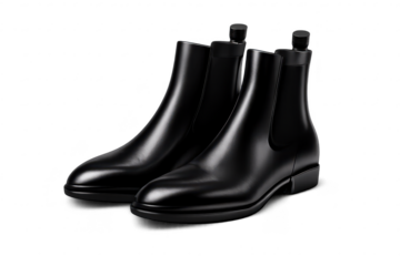 Elegant Black Leather Chelsea Boots on a transparent background image.