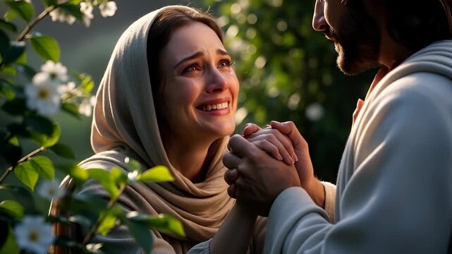 Mary Magdalene meets the resurrected Christ. A Gospel story.