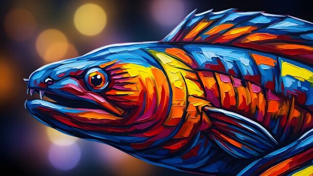 Vibrant Fish Illustration with Bold Colors and Dynamic Patterns