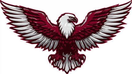 Obraz premium Powerful Eagle Mascot Graphic with Majestic Spread Wings, Dynamic Maroon and White Feathered Bird Design, Vector Illustration