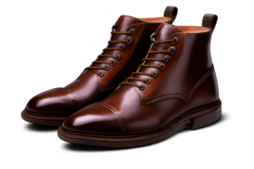 Elegant Leather Ankle Boots on transparent background, stylish footwear