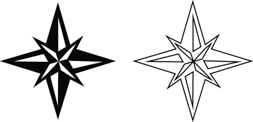 Set of compass navigation icons, collection of direction and orientation symbols, group of flat line vector illustrations, add compass rose, bearing, route, travel guide, black icon