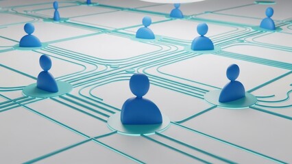 Blue Human Figures Connected by Lines.