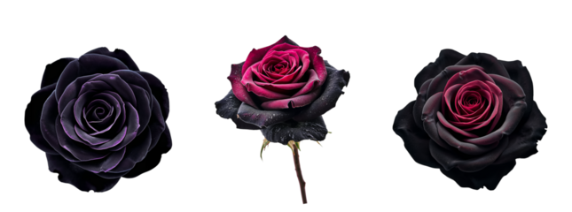 Beautiful black rose flower isolated on transparent background