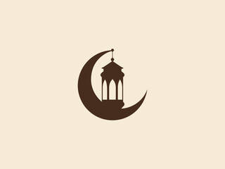 Fototapeta premium Lantern and Crescent Mid Ramadan Silhouette