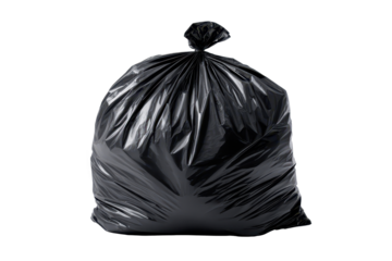 Large black garbage bag full of waste ready for disposal in a residential area