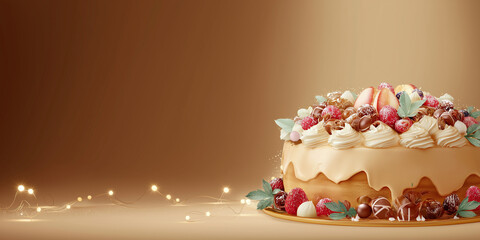 Chocolate Vanilla Birthday Cake With Candles Party Scene