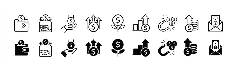 Profit icon set. Money savings and increase symbol. Vector illustration