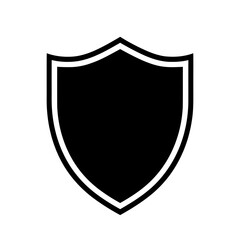 Classic heraldic shield. Black filled silhouette with a thin white outline. Symbol of protection and security. Vector illustration.