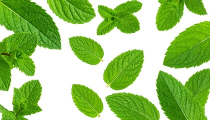 Fresh Mint Leaves on White Background for Culinary Use.