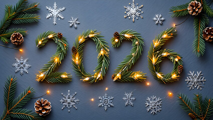 Festive 2026 new year celebration with glowing lights and winter decorations