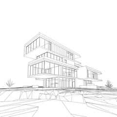 Fototapeta premium Elegant Heritage Mansion Detailed Architectural Line Illustration