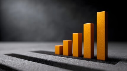 Abstract orange bar graph displays a clear upward trend symbolizing financial growth business success and positive development
