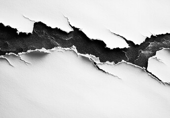 A torn paper effect with jagged edges revealing a dark layer beneath a white surface