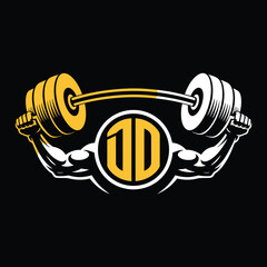 Powerful muscular arms gripping a yellow barbell with a distinct OD logo on a dark black background