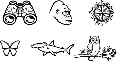 black and white illustrations of various animals and objects © Saidurra12