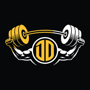 Powerful muscular arms gripping a yellow barbell with a distinct OD logo on a dark black background