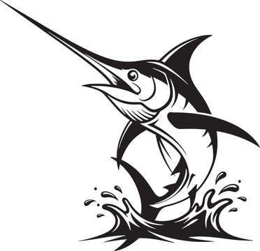 Stylized jumping marlin fish illustration with dynamic motion lines