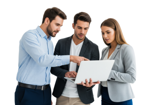 Business team working together on laptop isolated on white or transparent background - Powered by Adobe