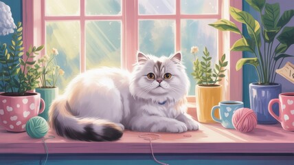   Sunlit Serenity: Cat by the Window