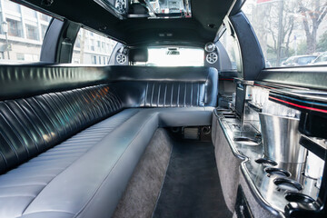 Interior of an elegant limousine rented for a wedding