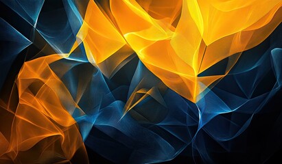 A fluid and dynamic abstract digital art with flowing, organic shapes in blue and yellow