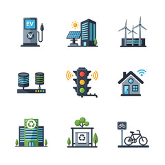 Smart City Icons Green Energy and Technology