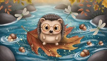 Adorable Hedgehog on Autumn Leaf Journey 