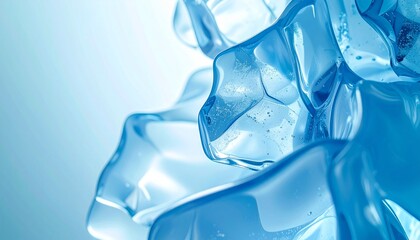 Abstract texture background of blue translucent icy gel or frozen water structure ideal for cosmetics beauty skin hydration and science projects
