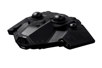 Black futuristic stealth spaceship for space exploration and adventure, 3d rendering with transparent alpha channel