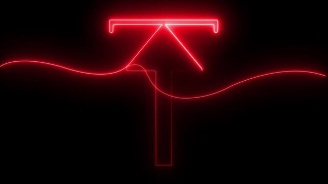 Abstract Glowing neon Upload icon black background minimalist arrow sign icon  . 4k motion video animation.