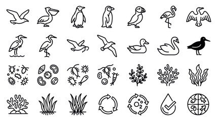 Fototapeta premium Collection of HandDrawn Icons Representing Wildlife and Nature Elements. EPS Editable