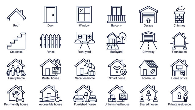 Collection of Home and Building Related Icons and Symbols. EPS Editable