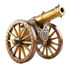 Golden Vintage Cannon on Wheels Isolated