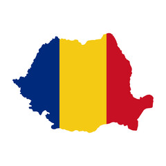 Map of ROMANIA with Flag on Body Isolated on Transparent Background