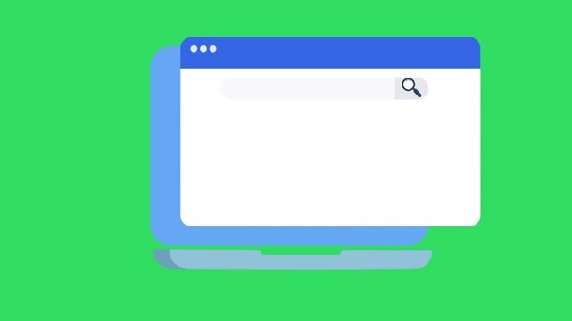 Minimal web browser window interface with search icon and clean layout on green background. Simple UI design concept for web search, navigation, and online application mockups.
