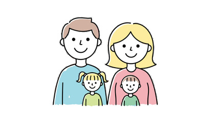 Happy Family Portrait Parents and Two Children Posed Together